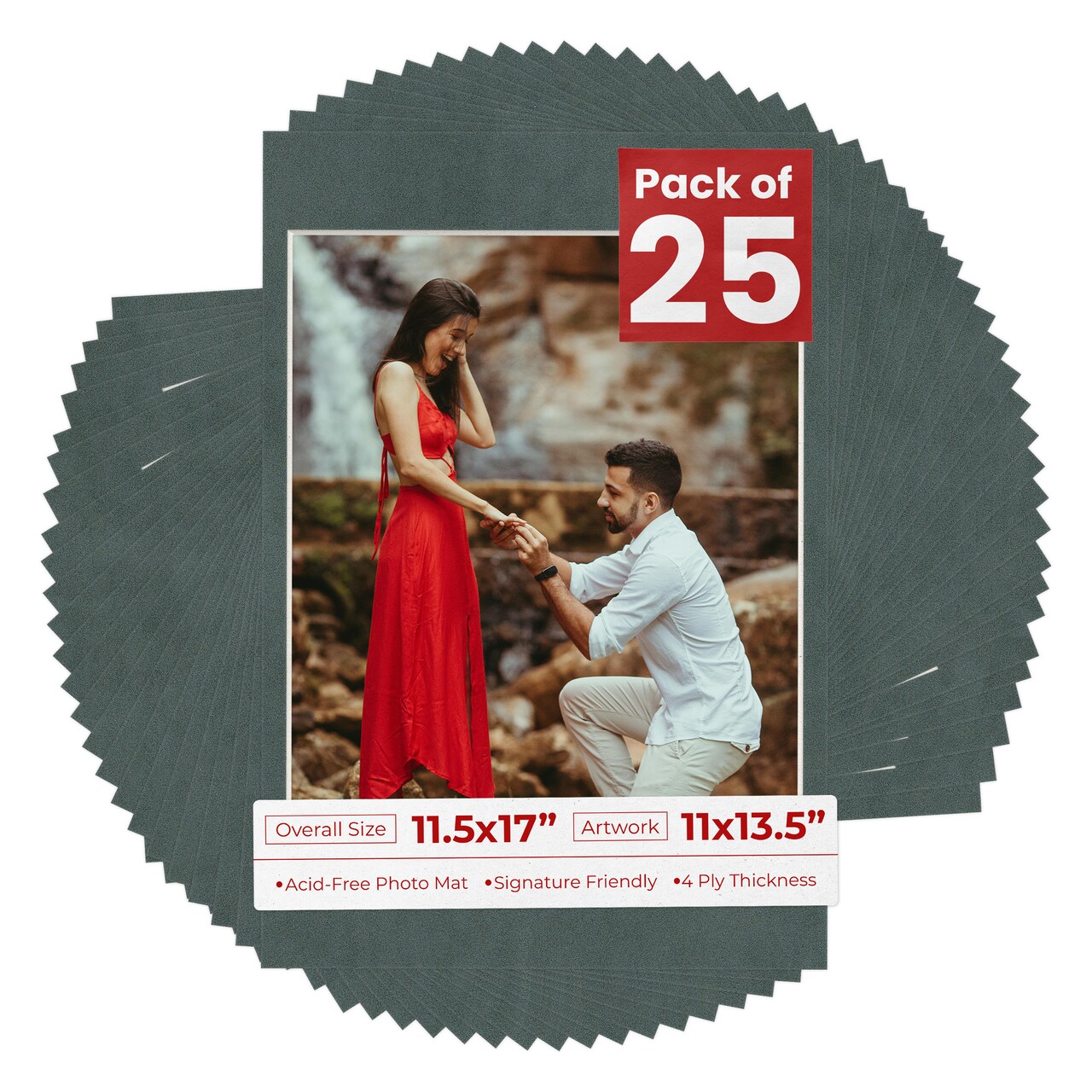 Dark Grey Suede Mat Board for 11.5x17 Frames - Fits 11x13.5 Photos